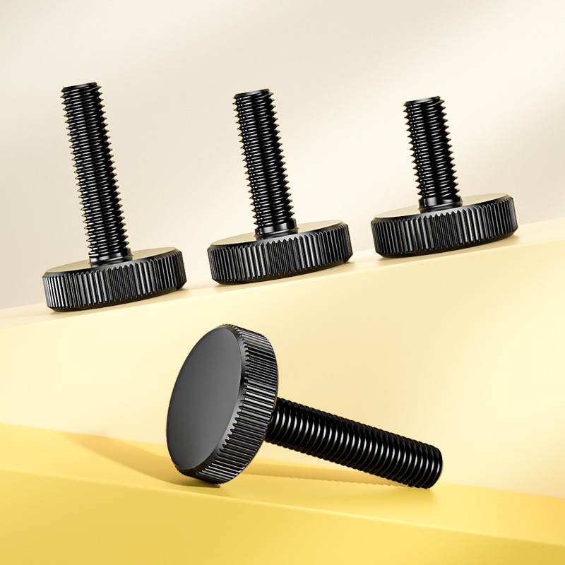 ไซโก้◮สกรูมือสกรู Knurled สกรูหัวแบน GB835 รอบสีดําหัวกลม Big Head Adjustment Bolt M3M4M5M6M8M10
