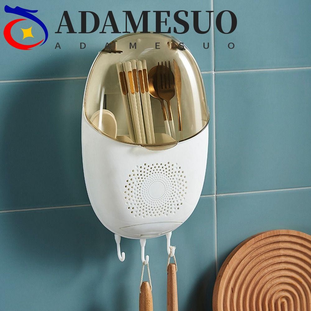 อดัมซูโอะ กรงตะเกียบ,ติดผนังกันฝุ่นกล่องเก็บตะเกียบ,พลาสติกสร้างสรรค์ที่มีฝาปิดและตะขอระบายน้ํากล่องเก็บช้อนส้อมครัว