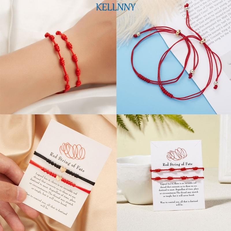 Kellnny Lucky Red String สร้อยข้อมือ Kabbalah Amulet 7 Knots สําหรับเชือกป้องกัน Man หรือ Wom