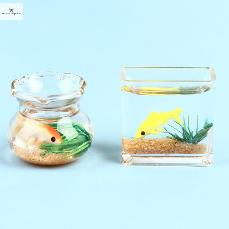 Cod Dollhouse Miniature Glass Fish Tank Bowl Aquarium Doll House Home Ornament Toy ใหม่