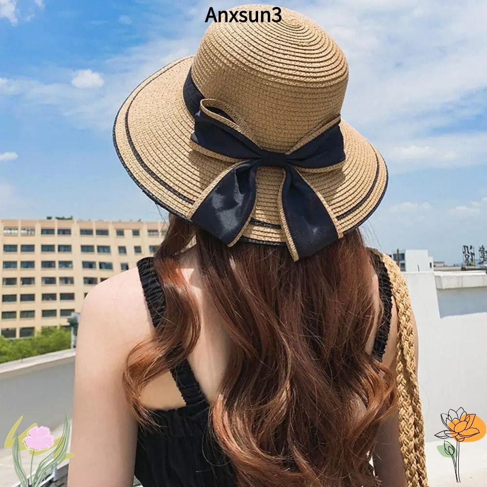 Anxsun3 หมวกกันแดดผู้หญิง,แฟชั่นฤดูร้อน Bowtie หมวกชาวประมง, Casual พับ UV ป้องกันหมวกชายหาดท่องเที่ยว