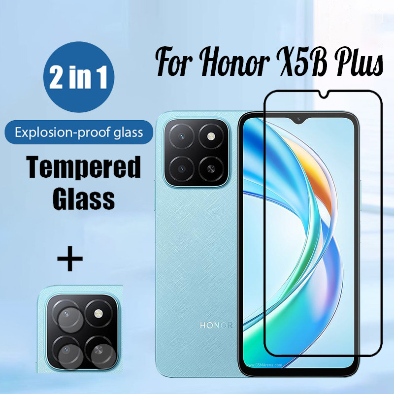 Honor X5b Plus 2 in 1 กระจกนิรภัยป้องกันหน้าจอสําหรับ Honor X7c X6b X8b X7b X8c 4G ฟิล์มป้องกันกระจก