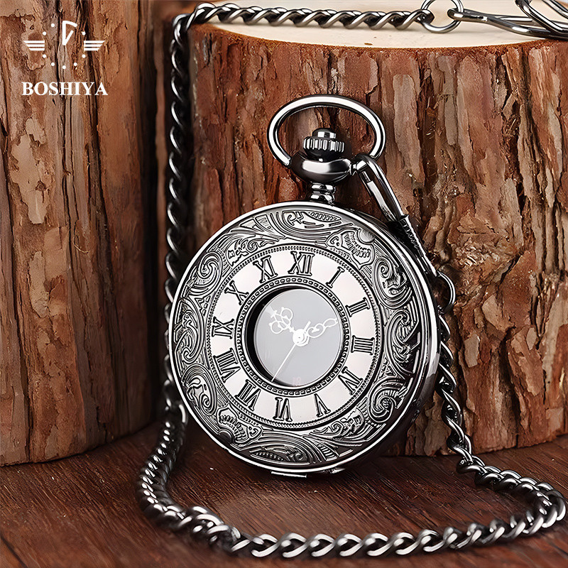 นาฬิกาพ็อกเก็ตย้อนยุคสไตล์อังกฤษพลิกคลาสสิกนาฬิกาพกตัวละครโรมันนักเรียนผู้ชายผู้หญิงสร้อยคอควอตซ์จํา
