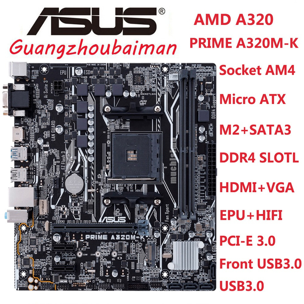 ใช้เมนบอร์ด ASUS PRIME A320M-K /A /E / F AMD A320 B350 AM4 Ryzen Athlon PCI-E 3.0 ไฟ LED, DDR4 , 32G