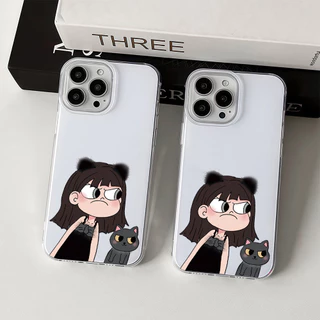 เคสมือถือ For iPhone 11 15 16 14 13 12 Pro Max X XS XR 13 12 Pro 15 16 Plus Case ลายคู่น่ารัก ครีม IMD แบบนิ่ม TPU เคส