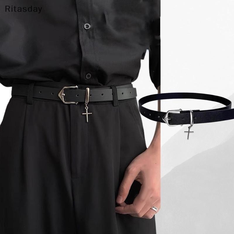 Ritasday Punk Cross จี้ Jean กางเกงเข็มขัดแฟชั่น Retro ผู้ชายผู้หญิงสายรัดเอวหนังโลหะ Pin Buckle Hip Hop เข็มขัดใหม่
