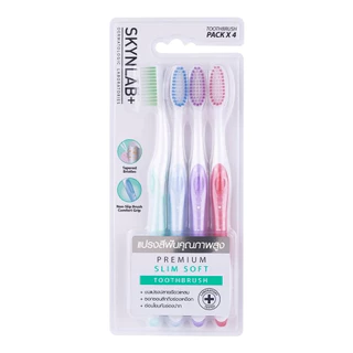 (แพค 4 ด้าม) แปรงสีฟัน Skynlab Premium Slim Soft Toothbrush ขนแปรงเรียวเล็ก สกินแล็บ
