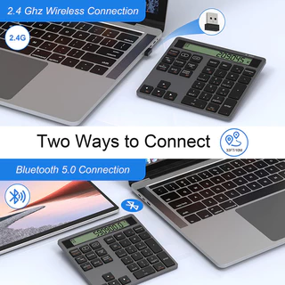Jomaa คีย์บอร์ดตัวเลขไร้สาย Bluetooth + 2.4G พร้อมเครื่องคิดเลขจอแสดงผล แป้นพิมพ์ตัวเลขไร้สาย การบัญชีการเงิน Numpad ข้อมูล Entry