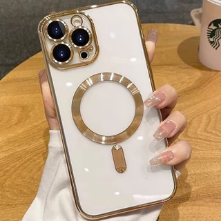 สําหรับ IPhone 11 15 16 Pro Max เคสไอโฟน 12 14 13 promax ชาร์จแบบไร้สายได้ เคสโทรศัพท์มือถือแบบนิ่ม ใส กันกระแทก หรูหรา