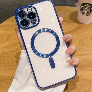 สําหรับ IPhone 11 15 16 Pro Max เคสไอโฟน 12 14 13 promax ชาร์จแบบไร้สายได้ เคสโทรศัพท์มือถือแบบนิ่ม ใส กันกระแทก หรูหรา