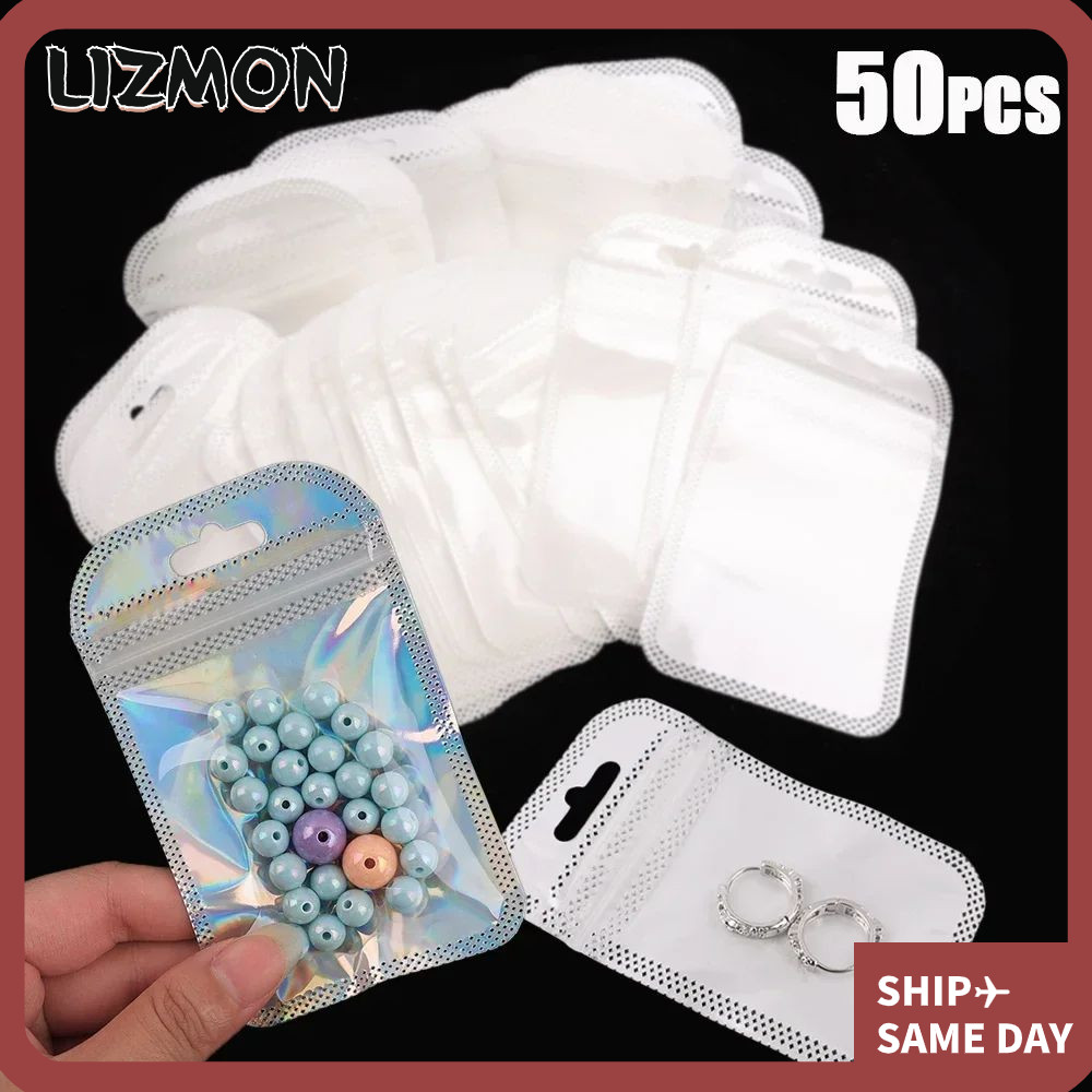 Lizmon 50 ชิ้นพลาสติก Organizer กระเป๋า,โปร่งใสต่างหูแหวนสร้อยคอแสดงถุงปิดผนึกด้วยตนเอง, Thicken Resealable กระเป๋าเครื่องประดับบรรจุภัณฑ์ถุง