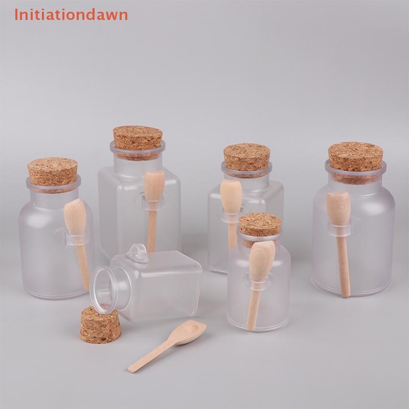 [Initiationdawn] 100-300g รีฟิล Frosted Seal Jar พร้อมช้อนไม้เกลืออาบน้ํา ABS ขวด Soft Cork Storage Stopper คอนเทนเนอร์เดินทางที่ว่างเปล่า