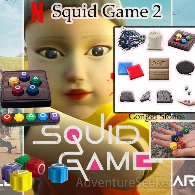 เกมปลาหมึก 2 Gonggi Stones เกมเกาหลีจับหินแบบดั้งเดิม 3D พิมพ์เกมแบบพกพาเกมจับหินครอบครัวเกมสนุก yontth