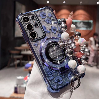 สําหรับ Samsung Galaxy S26 S25 S24 S23 Ultra S23 S24 S25 Plus S25FE S24FE S23FE Luxury Glitter วงเล็บแม่เหล็กกันกระแทกนุ่มกรณีแฟชั่นสร้อยข้อมือ