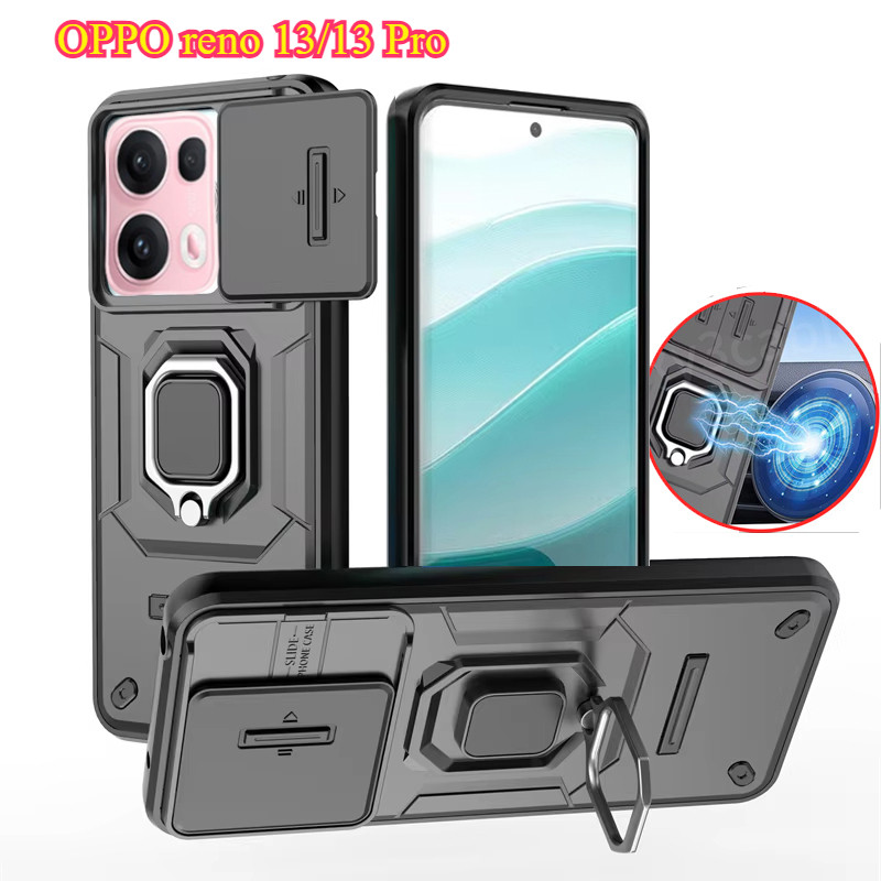 เกราะกันกระแทกปลอกแข็งสําหรับ OPPO Reno 13 Pro 5G 2024 เคสโทรศัพท์สไลด์กล้องเลนส์ป้องกันแหวนสําหรับ Reno13 Reno13Pro 13Pro กลับกรณี
