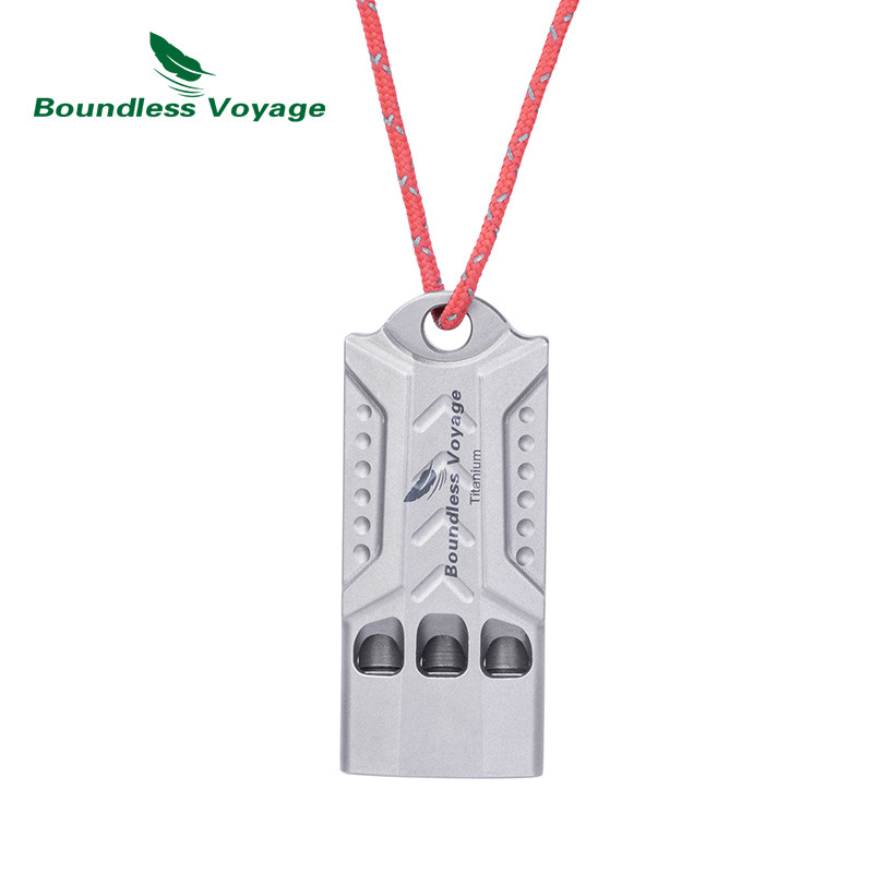Boundless Voyage นกหวีดฉุกเฉินไทเทเนียมกลางแจ้ง - ดังสําหรับการตั้งแคมป์ เดินป่า เรือ มาพร้อมเชือกคล้อง เหมาะสําหรับ Coaches Training Ti9022O