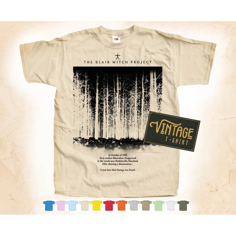 BLACK Print: Blair Witch Project V1 T shirt Tee Natural VINTAGE Cotton Movie Poster Beige 12 colors 