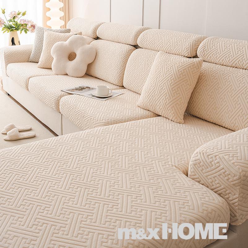 Jacquard Polar Fleece ผ้าคลุมโซฟาแบบยืดได้ 1/2/3/4 ที่นั่ง สําหรับห้องนั่งเล่นโซฟา Slipcovers