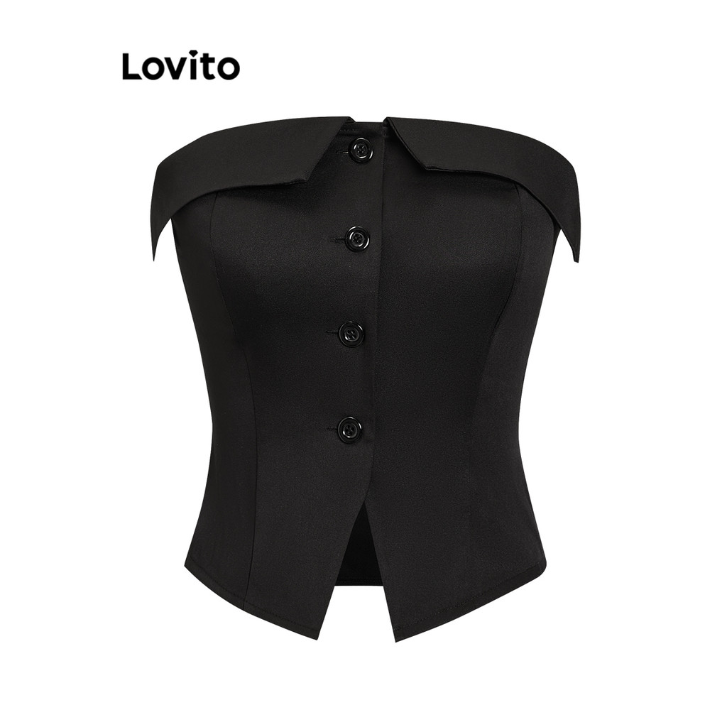 Lovito เสื้อกล้ามลําลอง เสื้อกล้ามกระดุมสีพื้นสําหรับผู้หญิง L67AD036 (สีขาว) ราคา ถูกที่สุด ดีลบีเคเค แกลเลอรีภาพที่ 4