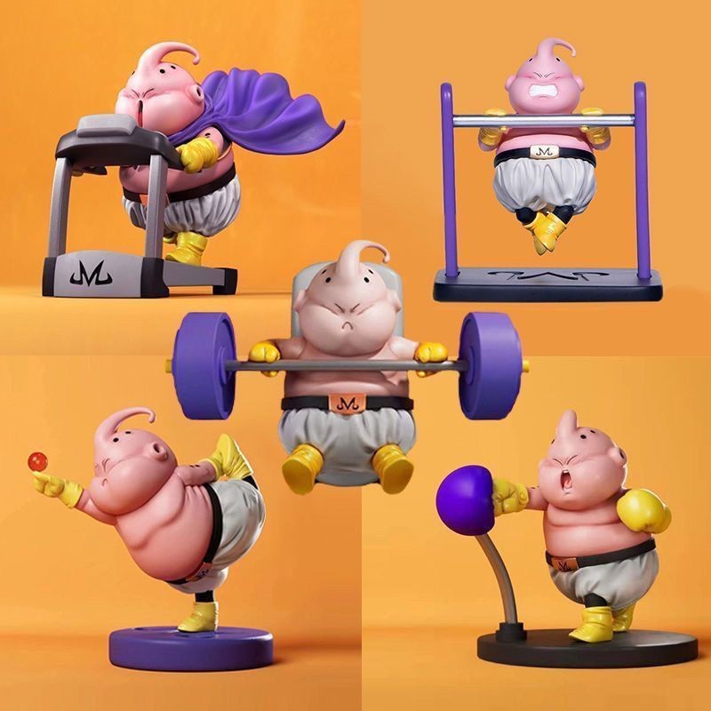 DRAGON BALL Majin Buu คอสเพลย์ฟิตเนสกล้ามเนื้อ Super Saiyan Action Figure รุ่น Q ตุ๊กตาของขวัญเด็กตก
