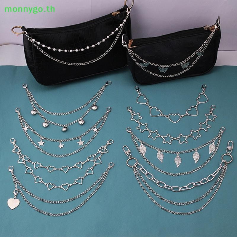 Monnygo Multi-layer Metal Chain strap DIY บุคลิกภาพ Heart Star จี้กระเป๋าสะพายสายโซ่ TH