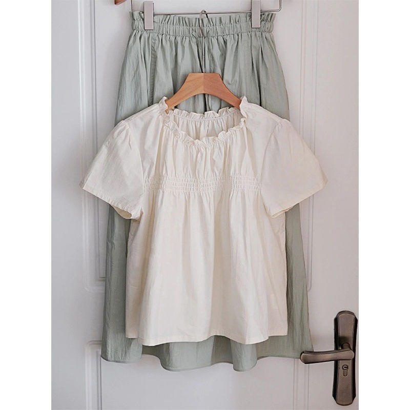 LINNA~สีทึบ คอกลม แขนสั้น เสื้อเชิ้ต สไตล์ใหม่