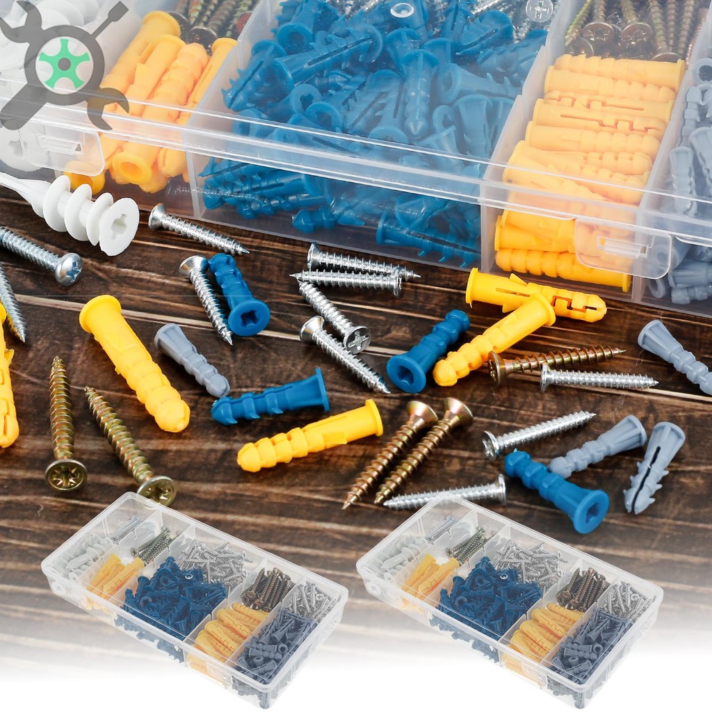 700 ชิ้น Drywall Anchors และสกรู Assortment Kit พลาสติก Dry Sheetrock Anchors สกรู 5 ขนาดที่แตกต่างก