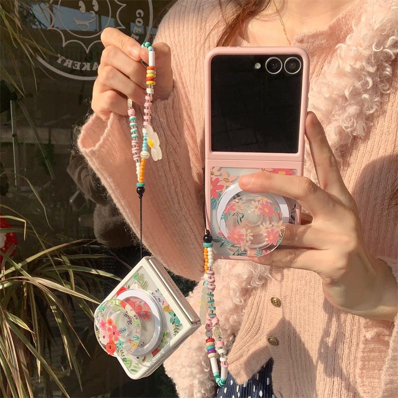 ดอกไม้น่ารักวงเล็บแม่เหล็กสร้อยข้อมือเคสโทรศัพท์สําหรับ Samsung Galaxy Z Flip 5 6 Z Flip6 ZFlip 6 ZF