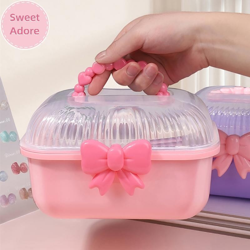 Sweetadore เล็บเคล็ดลับเล็บเครื่องมือเจลทาเล็บเล็บปลอมกล่องสะสมเล็บปลอมอุปกรณ์เสริมผม Double-deck Bow กล่องเก็บ TH - รูปที่ 2