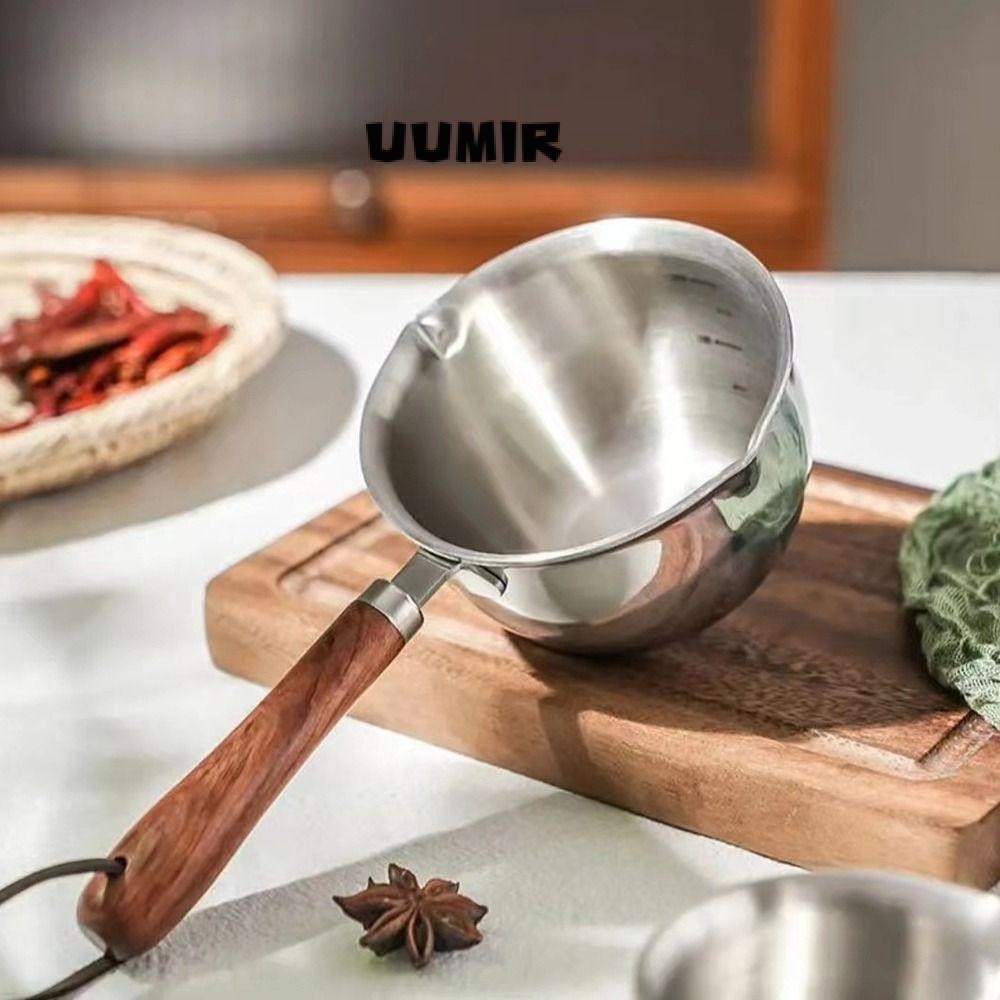 Uumir กระทะซอสขนาดเล็ก Gravy สแตนเลสด้ามไม้ขนาดเล็กหม้อทําอาหารหม้อละลาย