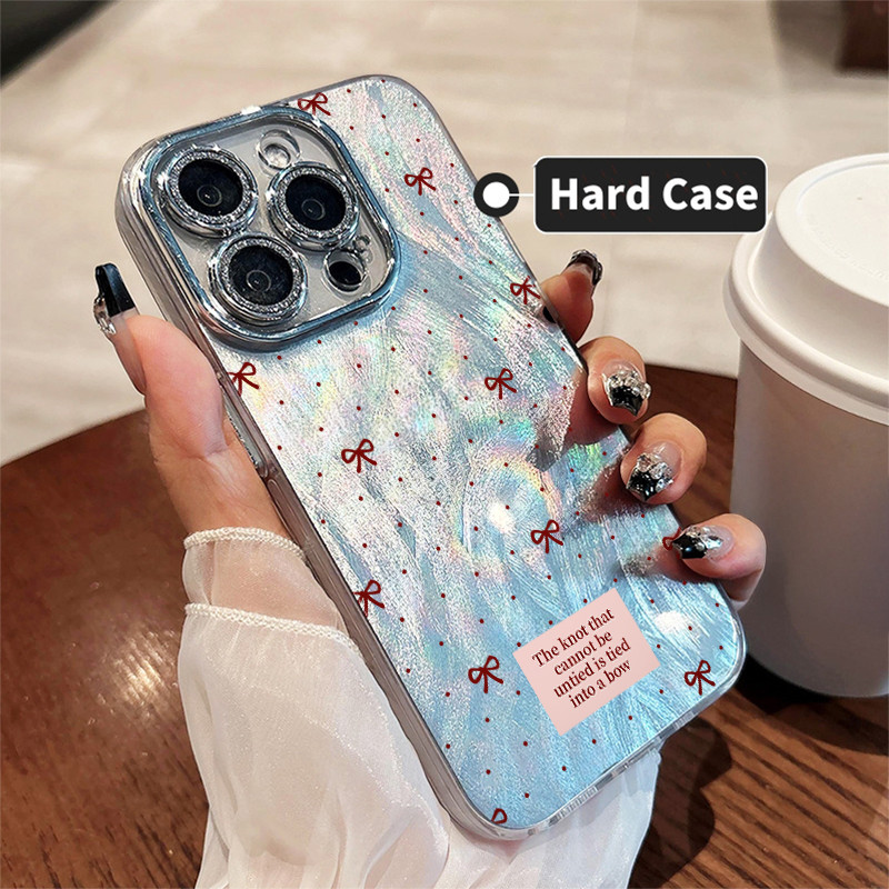 จัดส่งทันที เคสไอโฟน11 13 14 15 16 Pro Max Full Cover Simple bow สำหรับสาว ๆ Case For iPhone 13PM,16PM,15PM,14PM,12PM