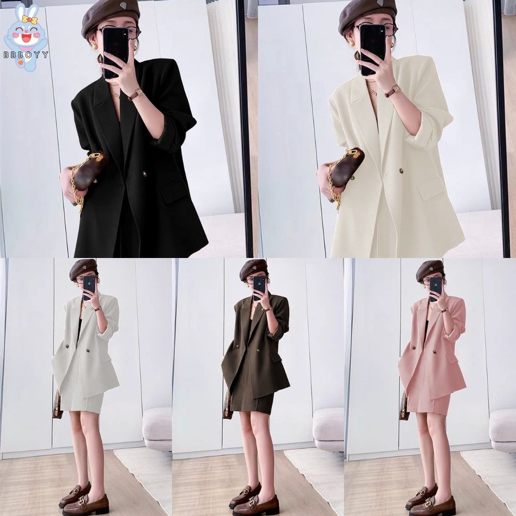 SUIT-20 ชุดเซ็ตสูท เสื้อ Blazer สำหรับผู้หญิง เสื้อแขนยาว+กระโปรง มีซับใน ใส่ทำงาน พร้อมส่ง