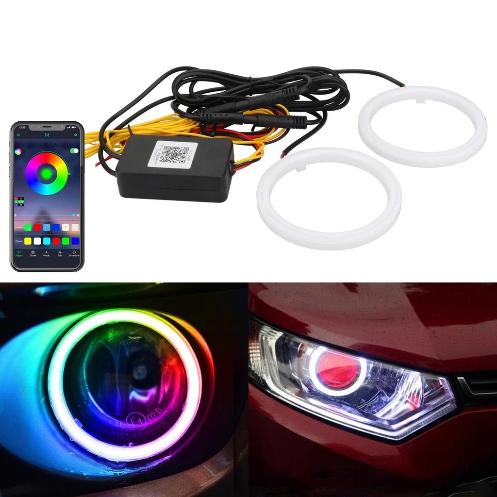 2PCS RGB Angel Eyes 100mm 80mm 60mm Symphony Halo แหวน DRL ไฟหน้าสําหรับรถยนต์วิ่งกลางวันโคมไฟ APP ค