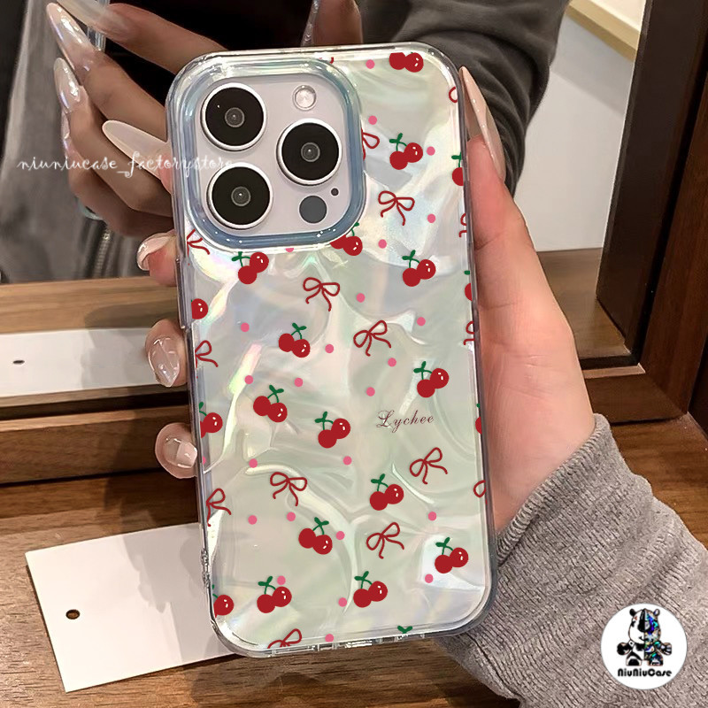 เคสโทรศัพท์ For IPhone 12 13 15 16 11 14 Pro Max XR X 7 6S 8 6Plus XS Max SE แฟชั่น เชอร์รี่ เลเซอร์ แวววาว ตลกดีนะ เคส
