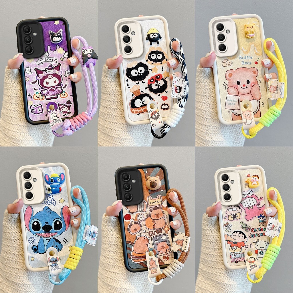 เคส SAMSUNG A05S A04S A03S A02S หนังการ์ตูนปักหมุดเชือกโทรศัพท์กรณี