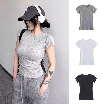เสื้อยืดรัดรูป เว้าเอว แต่งย่นข้าง ผ้ายืดยูนิโคล่ ตัวผ้ายืดเยอะมาก สาวอวบใส่ได้ ทรงน่ารัก งานตามหา