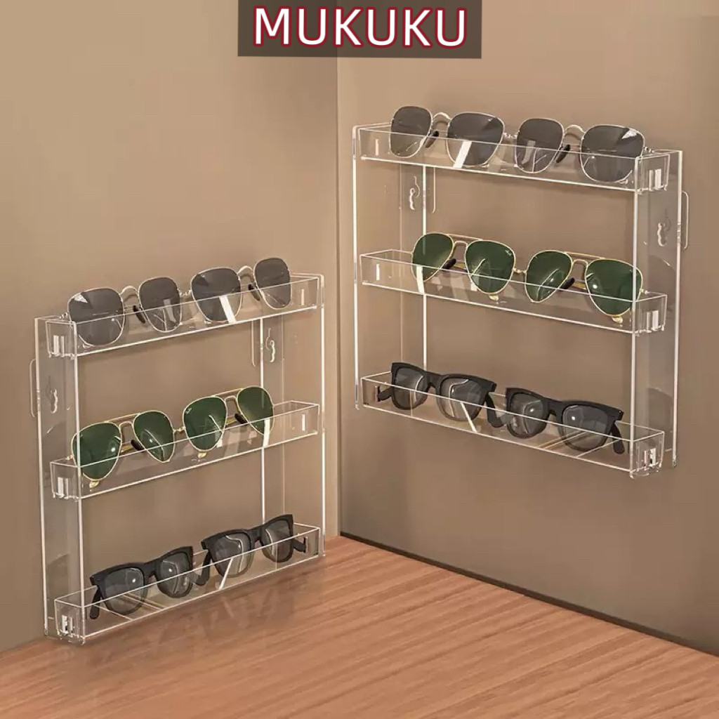 MUKUKU ชั้นติดผนัง ที่วางของ สีใส วางเครื่องสำอางค์/ของใช้ รับน้ำหนักดี ประหยัดพื้นที่ในห้องน้ำ