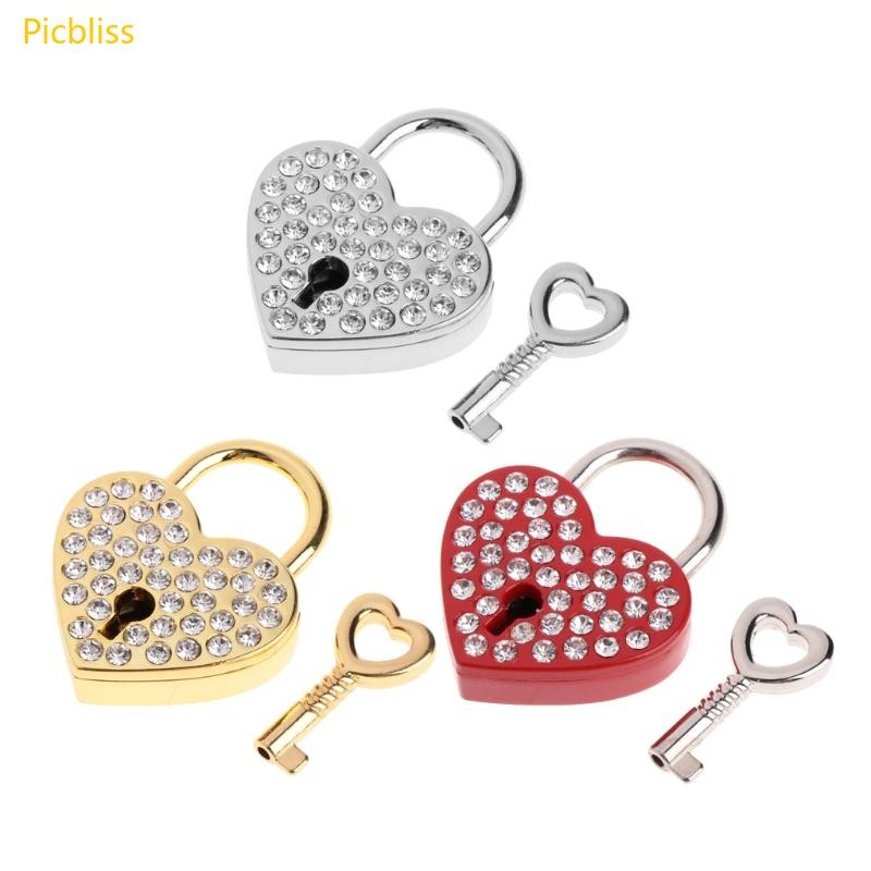 Picbliss Vintage Diamonds Heart Lock สําหรับ Key Mini Love Padlock โลหะสําหรับล็อคสําหรับกระเป๋ากระเป๋าเดินทางกระเป๋าเดินทางไดอารี่หนังสือ