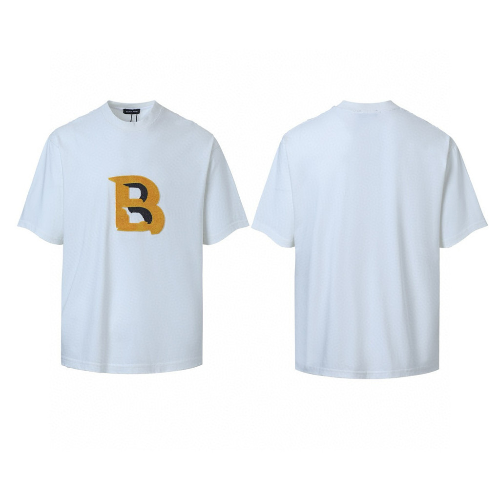 I4A4 BROKENMOON Trendy Paris B Letter Toothbrush Embroidery Washed Vintage Loose Short Sleeve T T-sh