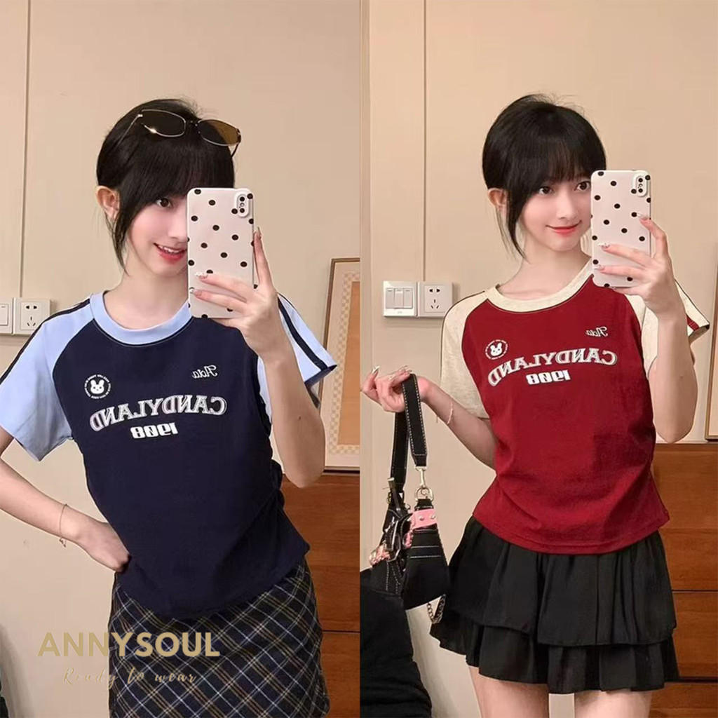 เสื้อยืดแขนสั้น ผ้าฝ้าย ทรงสลิม พิมพ์ตัวอักษร