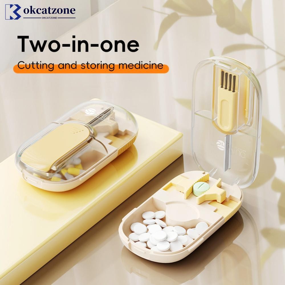 OKCATZONE กล่องเก็บยาพร้อมเครื่องตัดยาแบบพกพา Health Care Travel Pill Case เป็นมิตรกับสิ่งแวดล้อมสํา