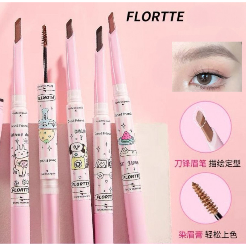 FLORTTE Double-Headed Eyebrow Dyeing Cream Macachete ดินสอเขียนคิ้วติดทนนานกันน้ําธรรมชาติสามมิติ