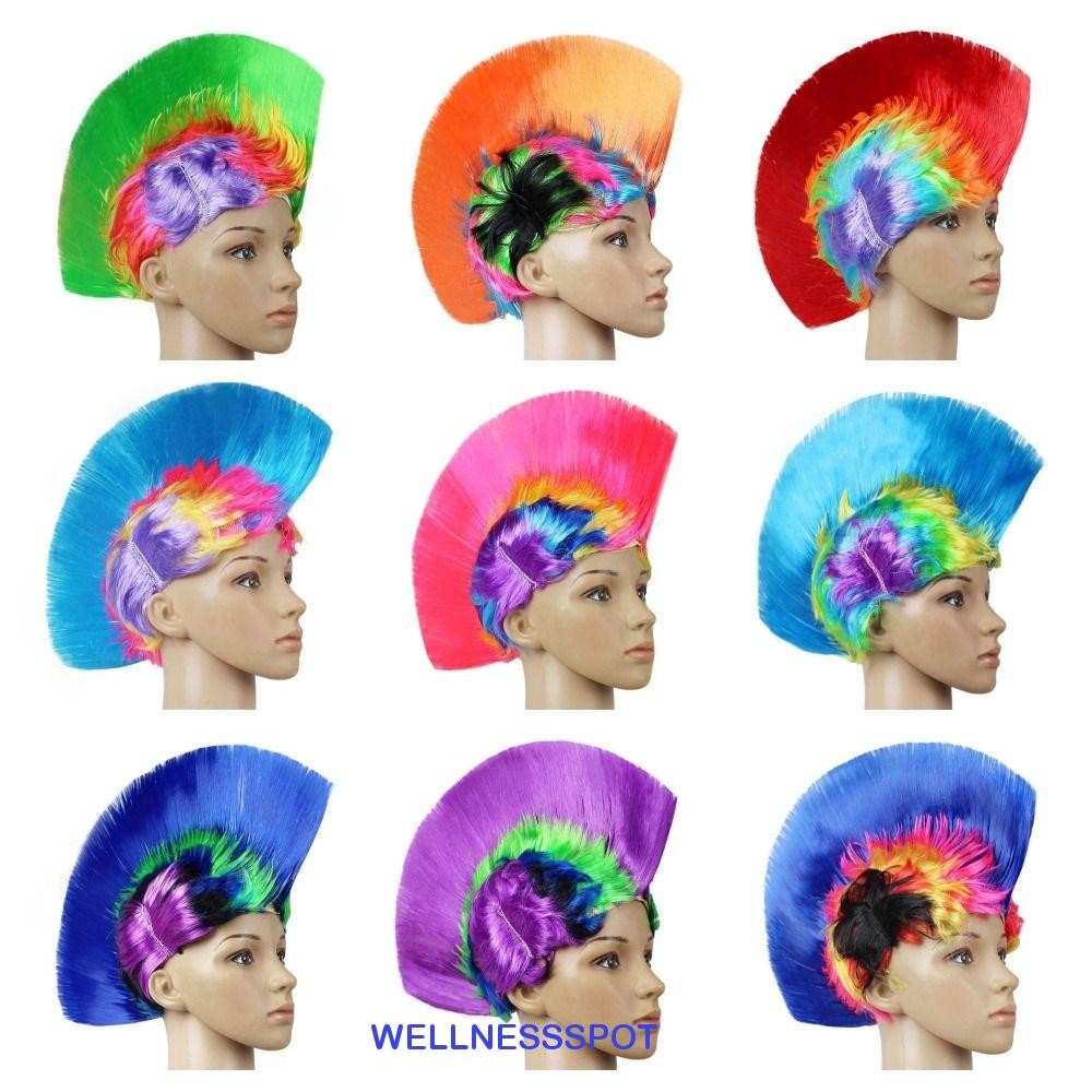 Wellnessspot ตลกหงอนไก่, วิกผม Mohawk สีปุย, แฟนตัวตลกธรรมชาติที่มองไม่เห็น Disco Rainbow Punk วิกผมคอสเพลย์ Party