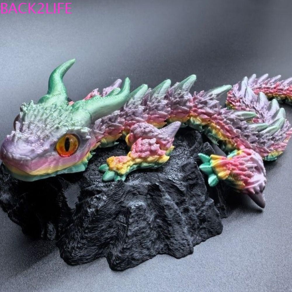 Back2life มังกรพิมพ์ 3D, ตาจําลอง All-in-one Moulding 3D พิมพ์ Diceratops Dragon, เครื่องประดับที่สมจริงจีนมังกรหมุนได้เลเซอร์ 3D Articulated Dragon ของเล่นเด็กของขวัญ