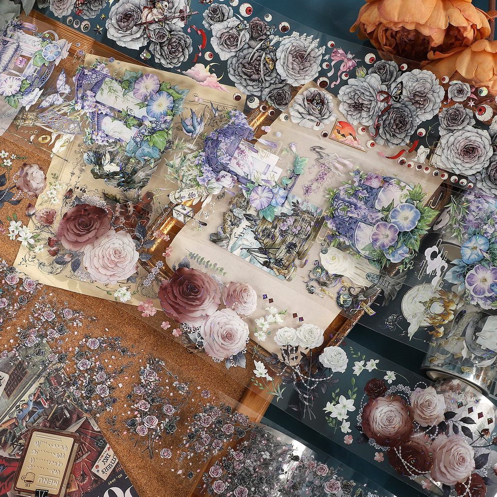 Jianwu 500 ซม.VINTAGE ดอกไม้ตัวอักษรภูมิทัศน์ PET เทป Creative DIY Journal วัสดุ Collage Scrapbooking เครื่องเขียน