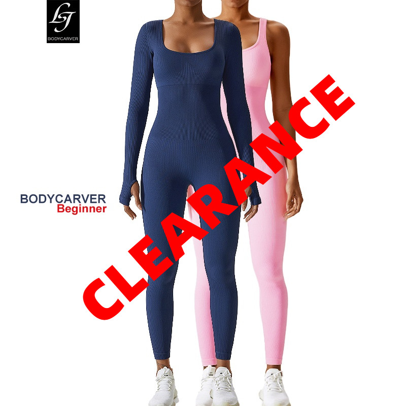 *CLEARANCE* Bdcv OOTD Yoga Gym Jumpsuit ผู้หญิงเบาะสีทึบแขนยาวบอดี้สูทลําลอง