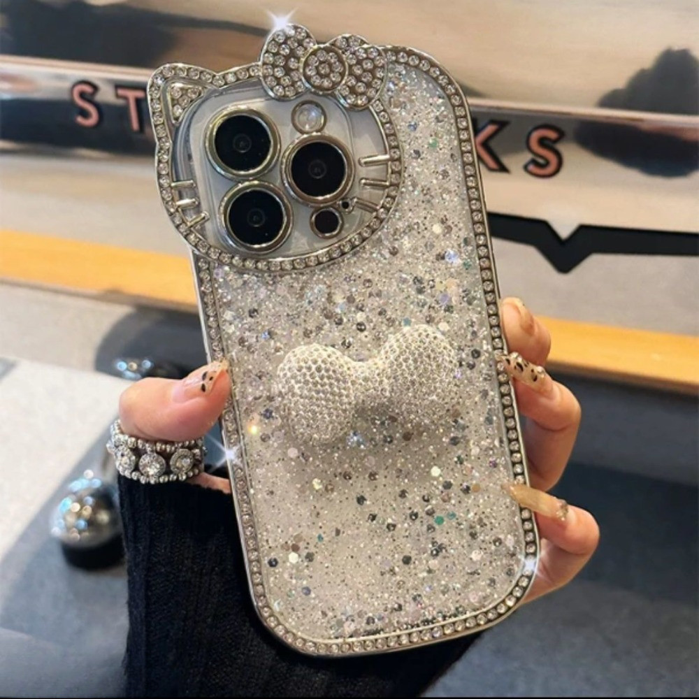 แฟชั่น Rhinestone KT เคสโทรศัพท์สําหรับ IPhone 17 16 16 Pro Max IP 14 13 Pro Max 12 PM Glitter Diamo