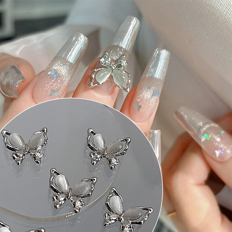 Ur SUGAR 1 ชิ้น Aurora หิน Hollowed-Out ผีเสื้อสีชมพูตกแต่งเล็บ DIY Art 3D เล็บอุปกรณ์เสริม