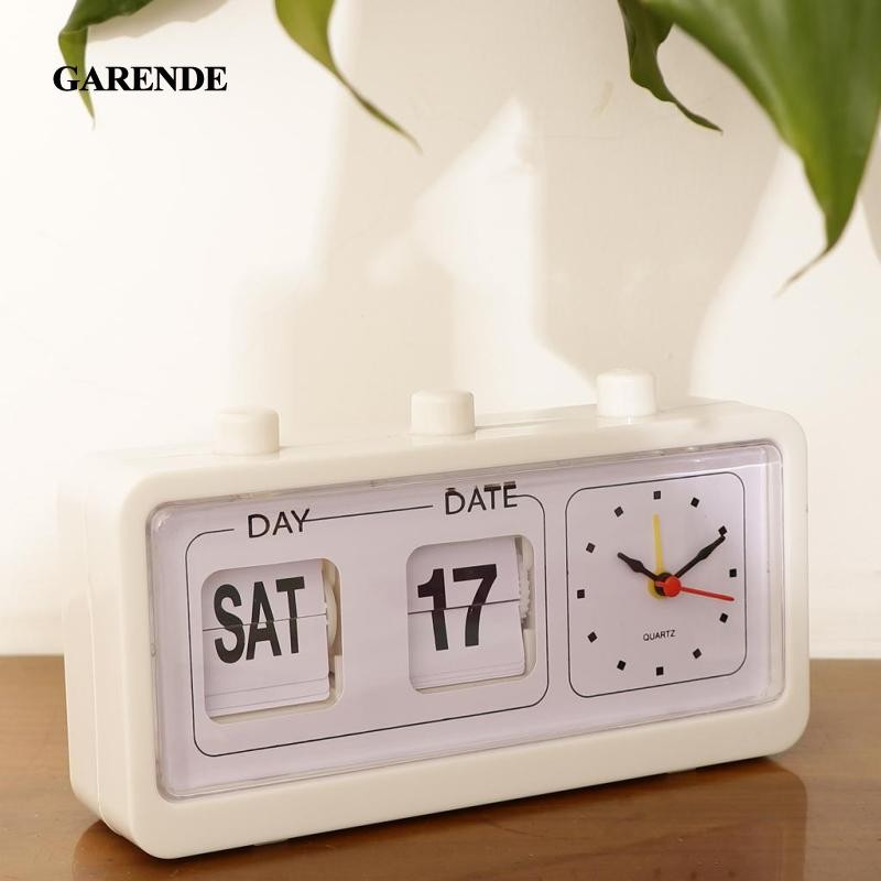 Garende Retro นาฬิกาตั้งโต๊ะ Non-ticing Calendar Clock พร้อม Day Date Display สีขาว