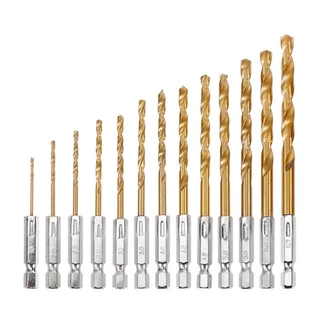 ชุดดอกสว่านสวมเร็วเคลือบไทเทเนียม 13 ชิ้น (ขนาด 1.5-6.5mm)วัสดุเหล็ก HSS เคลือบ TITANIUM